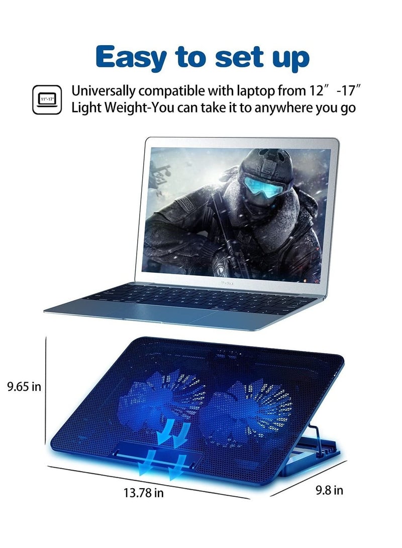Laptop Cooling Pad,7-16 Inch Ultra Notebook Slim Portable USB Powered (2 Quiet Big Fans), Gaming Laptop Cooler 1200RPM, 6 Heights Adjustment, 2 USB Port - Image 5